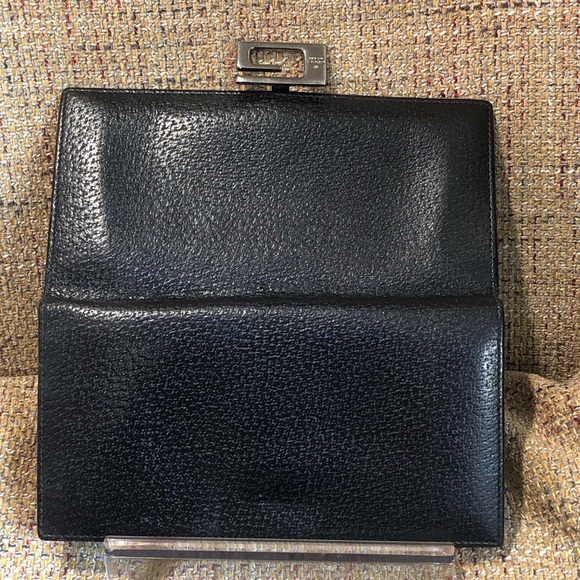M GUCCI Black Lambskin Trifold Long Wallet with Silver G Money Clasp Vintage - Picture 8 of 17
